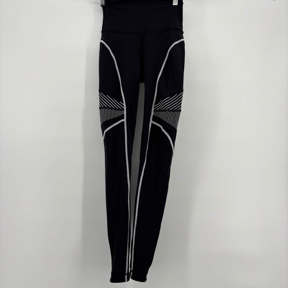 Lululemon Tight Womens 2 Black Excellent High Rise Reflective Striped Leggings